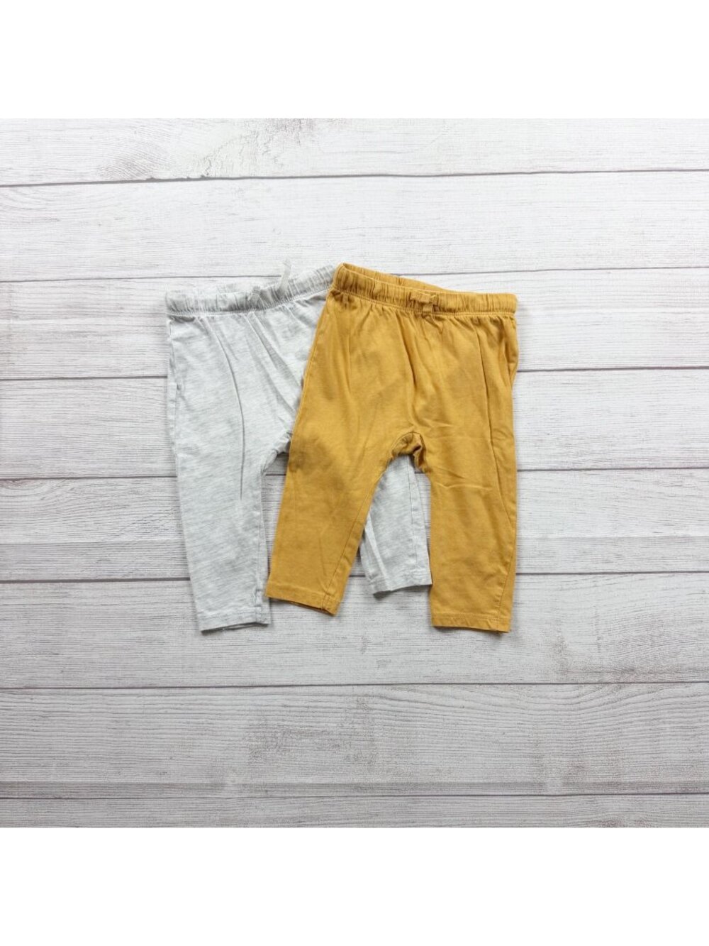 H&M Baby Elastic Waist Organic Cotton Pants 2 Pack Light Gray Yellow 9-12 Months